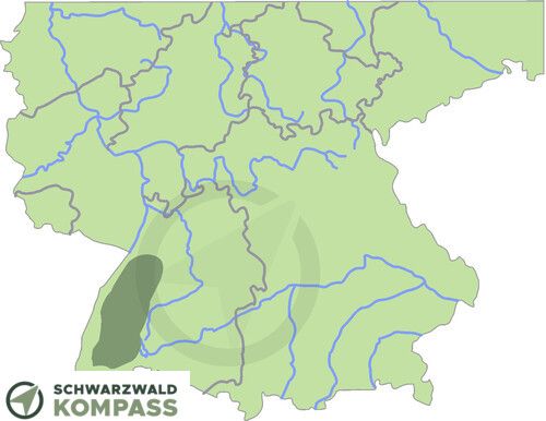 Lage vom Schwarzwald auf einer Deutschlandkarte. 