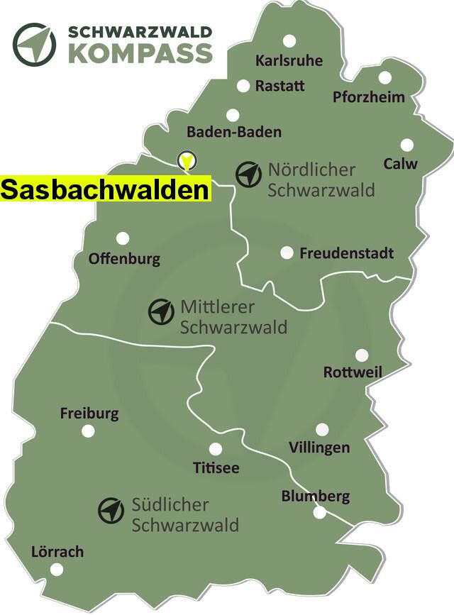 Das Dorf Sasbachwalden im Schwarzwald auf der Karte.
